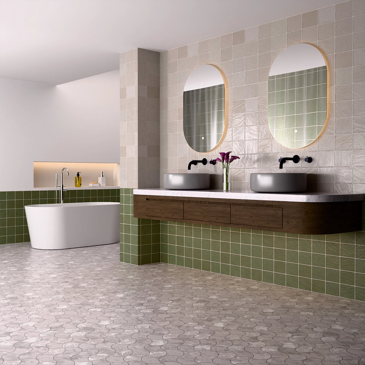 24"×36" Oval Frameless LED Backlit Mirror, Single-Touch Dimmer/Defogger, 3CCT 12V SAA/CE Certified, 45° Wall-Mounted