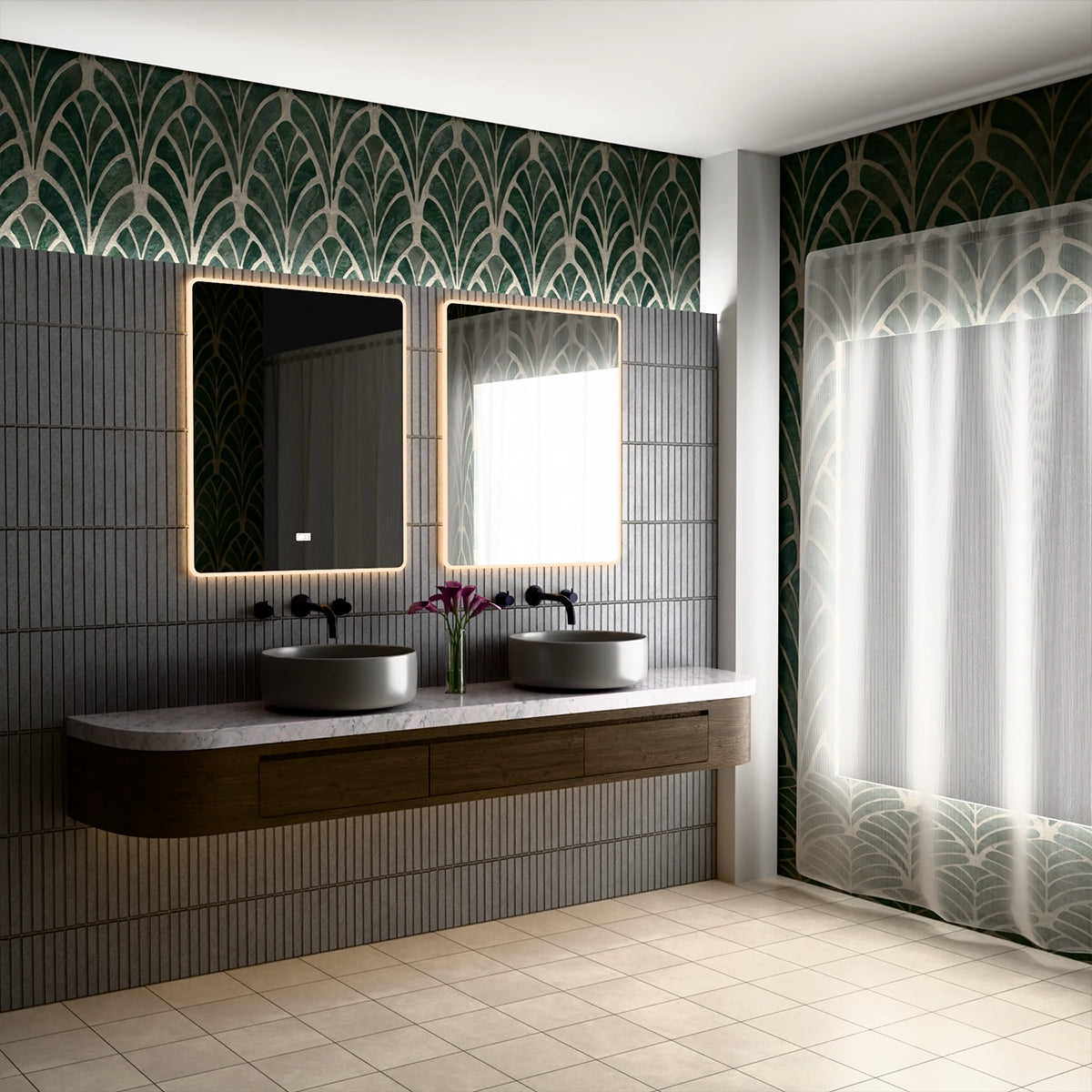 30"×36" Vertical Rectangle LED Mirror, Dual-Touch Dimmer & Defogger, 3CCT Back & Front Lit, 45° Wall-Mounted