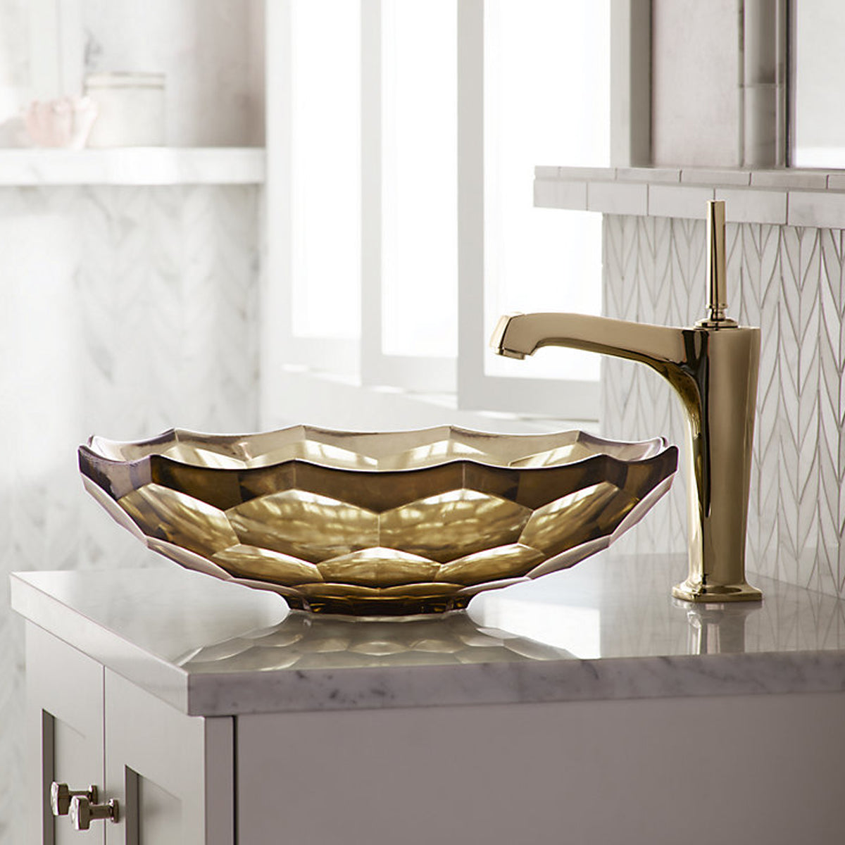 Faceted Glass Vessel Basin Translucent Doe 2373-TG3