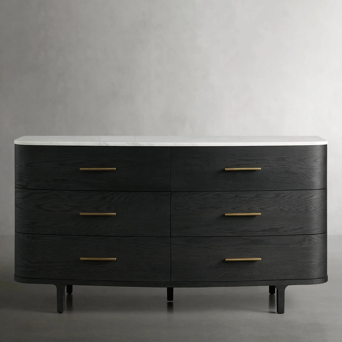 Danny Wood Six-Drawer Dresser with Marble Top Chest Of 6 Drawers Storage Cabinet