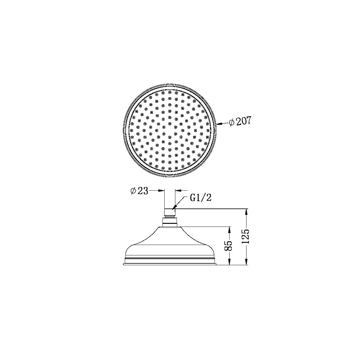 York 200mm Shower Head Matte Black