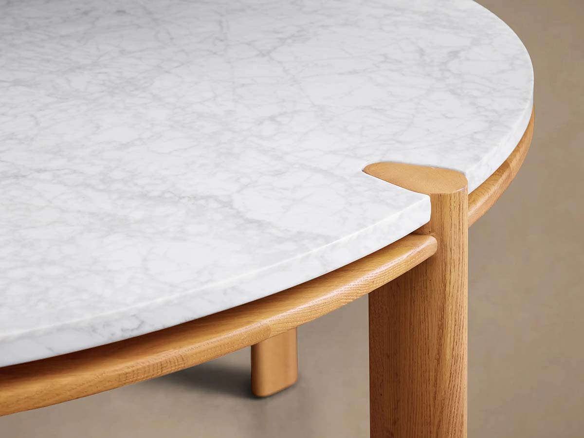 Pyet 48" Round Carrara Marble Top Dining Table with Oak Base