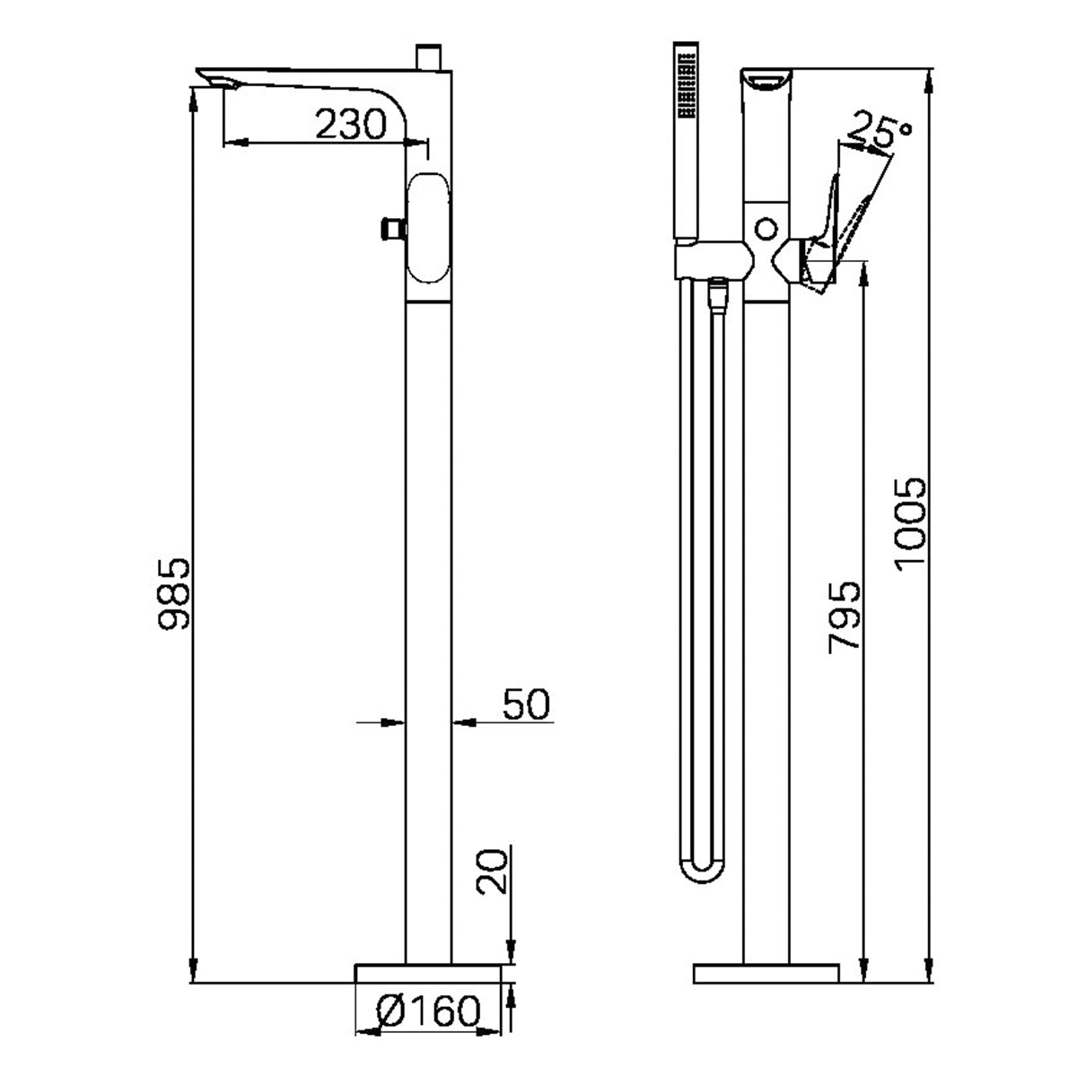 Bianca Freestanding Bath Mixer With Hand Shower Chrome