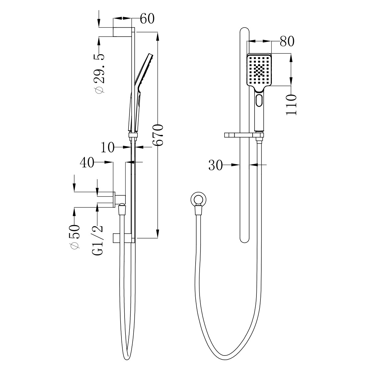 Bianca Shower Rail Gun Metal