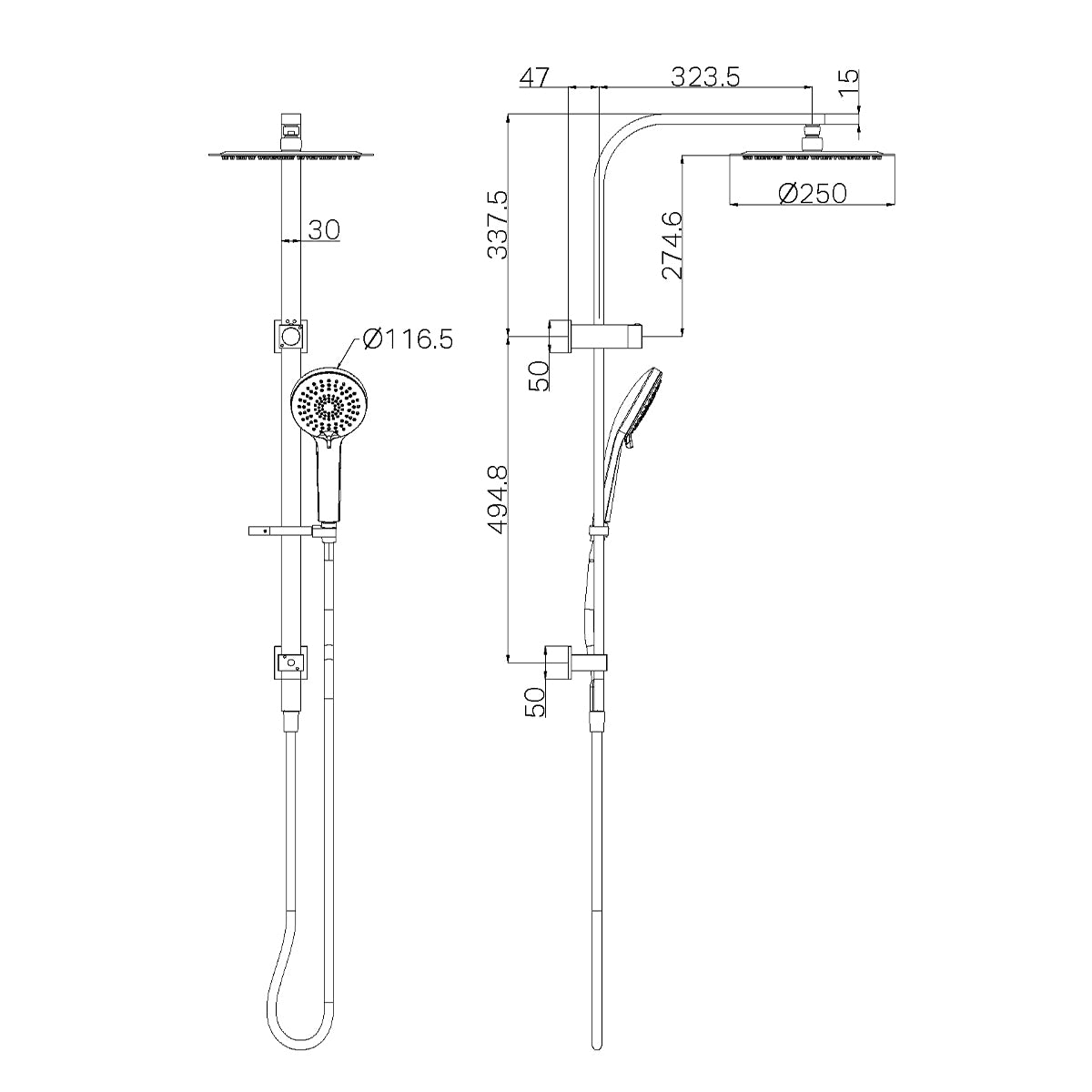 BIANCA TWIN SHOWER BRUSHED GOLD