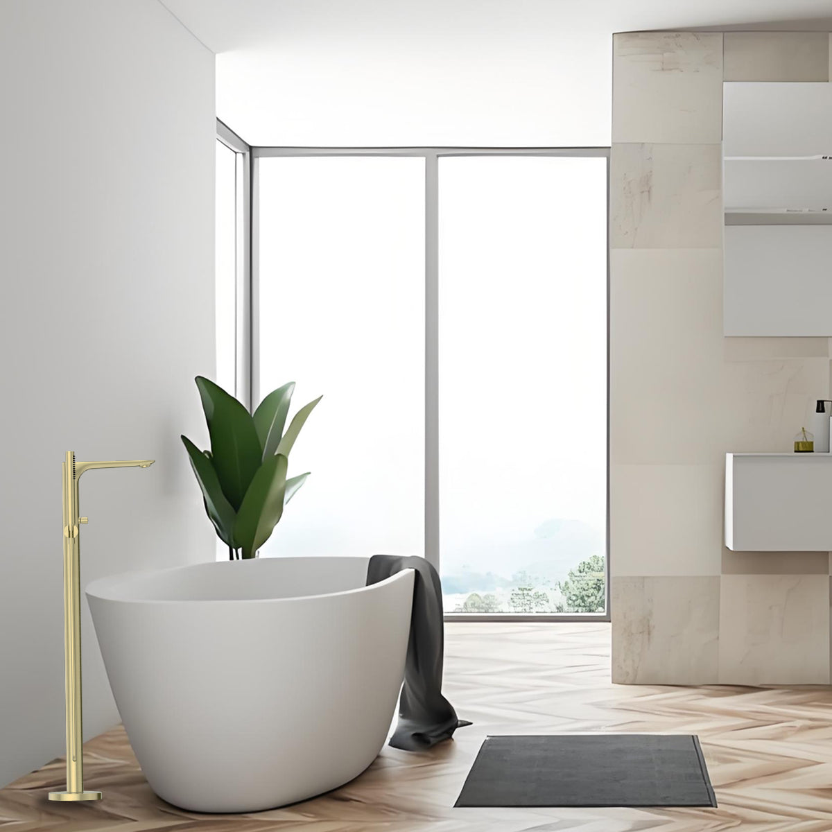 Bianca Freestanding Bath Mixer With Hand Shower Brushed Gold