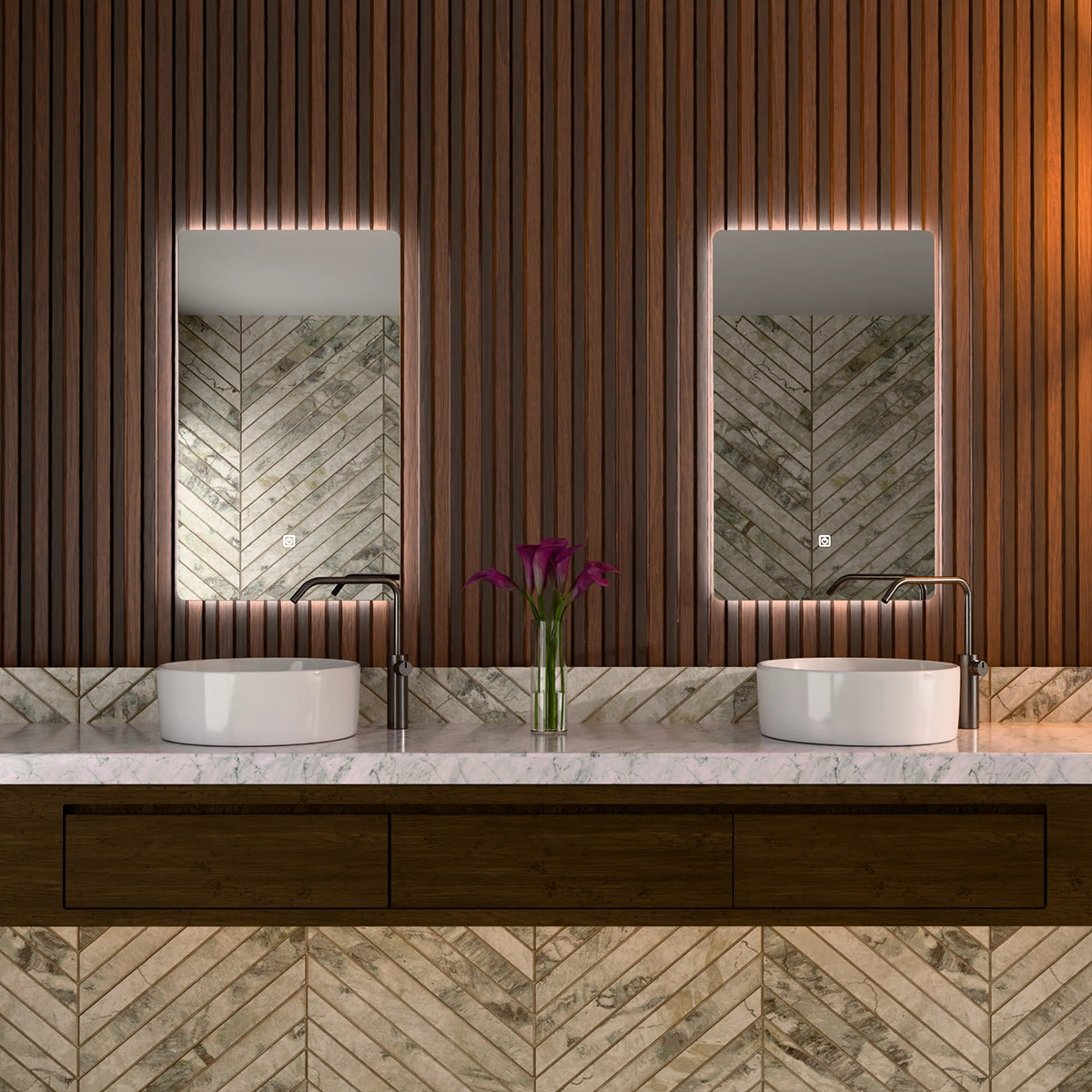 18"× 30" Frameless LED Backlit Mirror Single-Touch Dimmer Switch & Defogger 45° Wall-Mounted