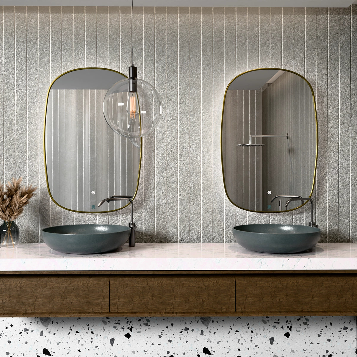 24"×36" Oval LED Mirror with Dual-Touch Dimmer/Defogger & Built-in Aromatherapy, 3CCT Back-Lit, Fingerprint-Proof Stainless Frame, 45° Wall-Mounted