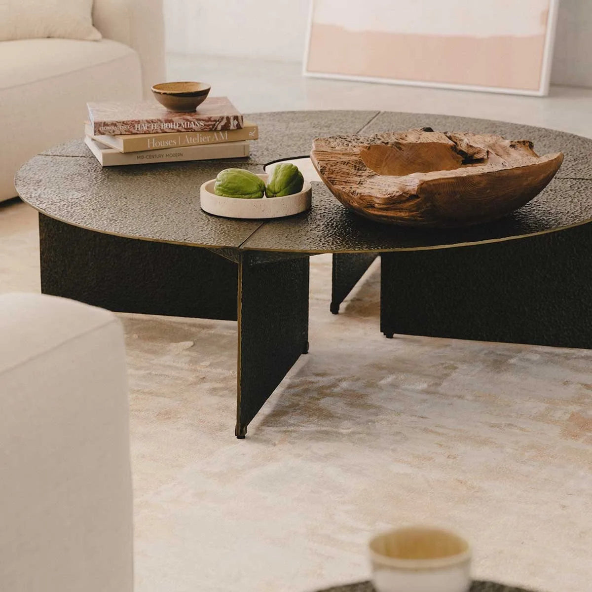 Bowie Hammered Cast Coffee Table Aluminum Sofa Center Tea Table in Antiqued Bronze