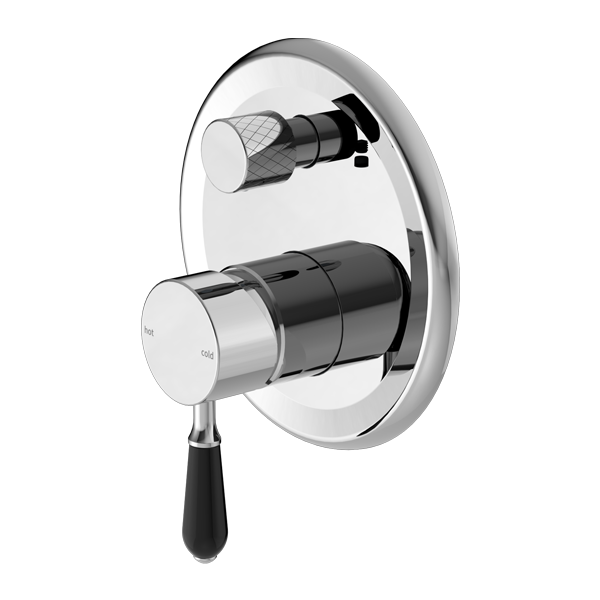 York Shower Mixer With Divertor With Black Porcelain Lever Chrome