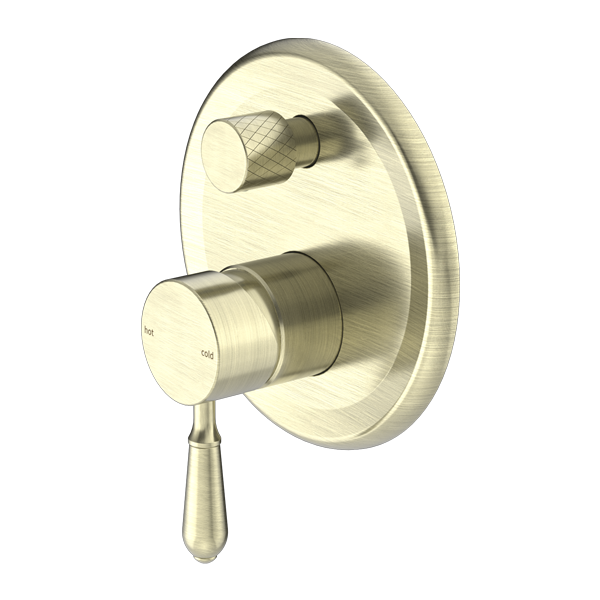York Shower Mixer With Divertor With Metal Lever Aged Brass