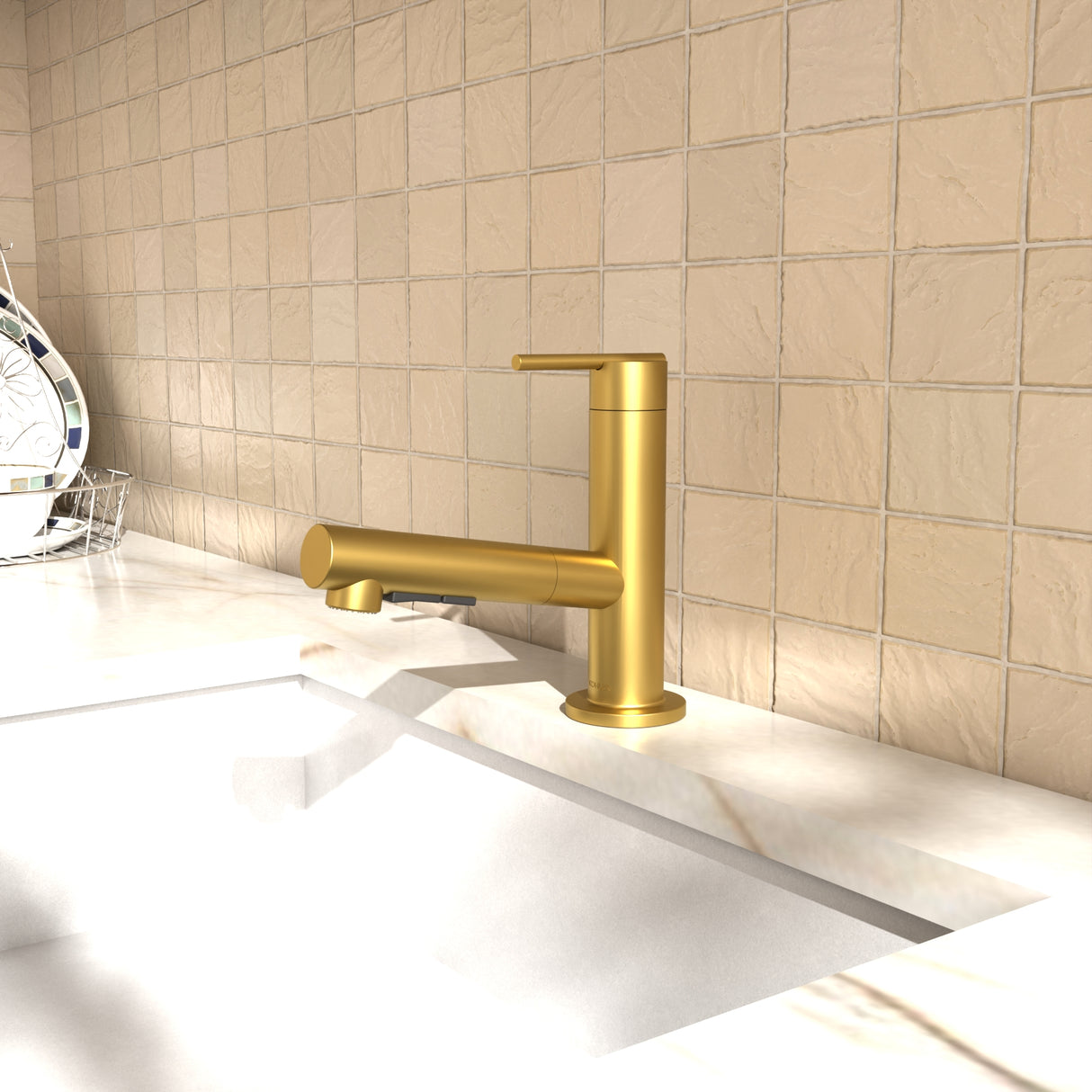 Crue Pull-Out Kitchen Mixer Brushed Brass