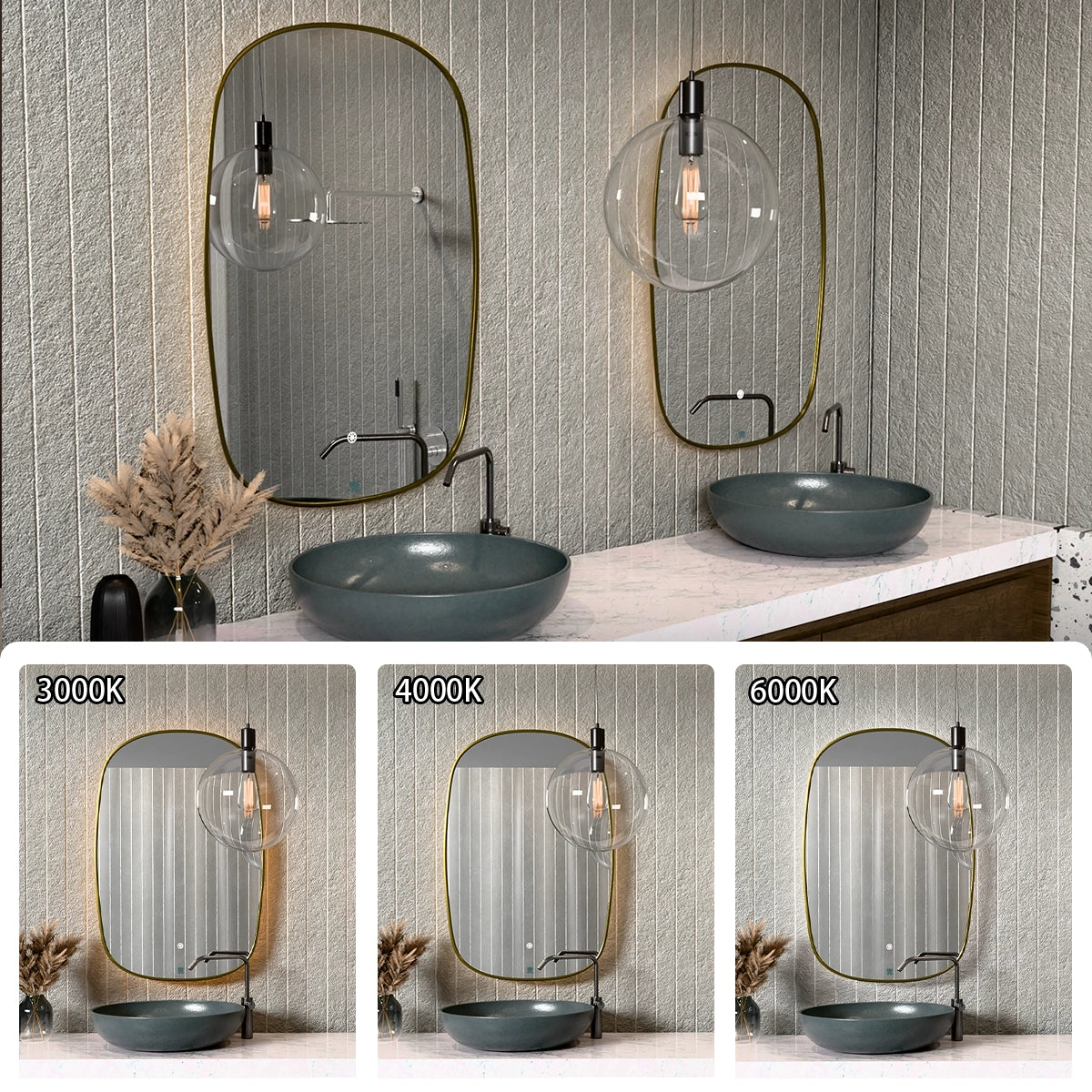 24"×36" Oval LED Mirror with Dual-Touch Dimmer/Defogger & Built-in Aromatherapy, 3CCT Back-Lit, Fingerprint-Proof Stainless Frame, 45° Wall-Mounted