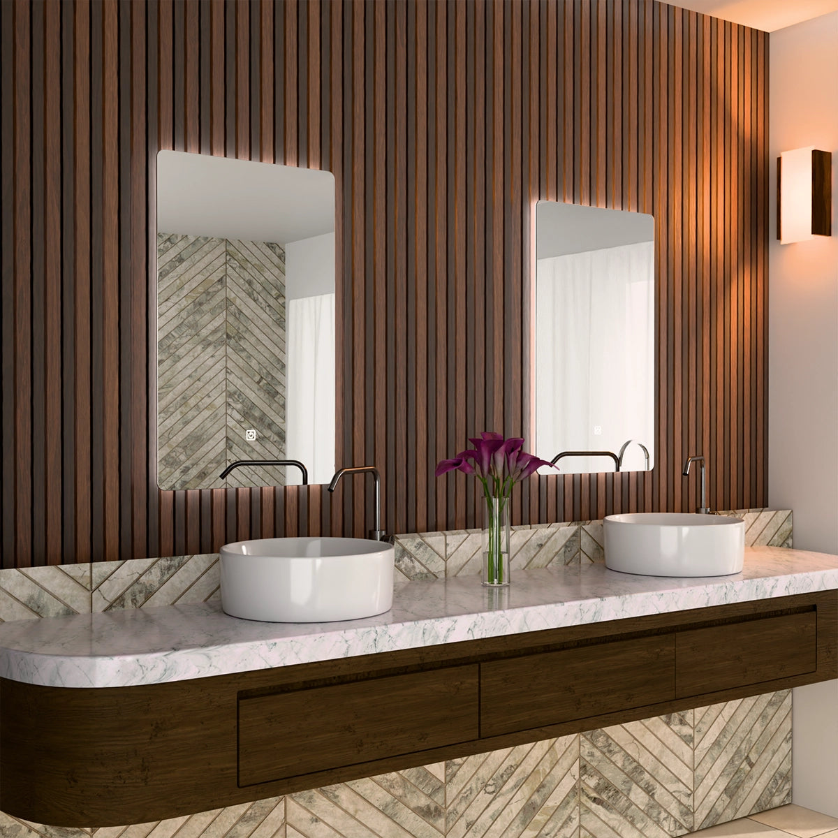 18"× 30" Frameless LED Backlit Mirror Single-Touch Dimmer Switch & Defogger 45° Wall-Mounted