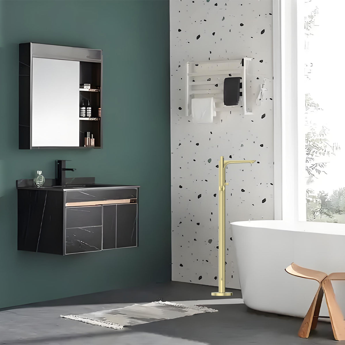 Bianca Freestanding Bath Mixer With Hand Shower Brushed Gold