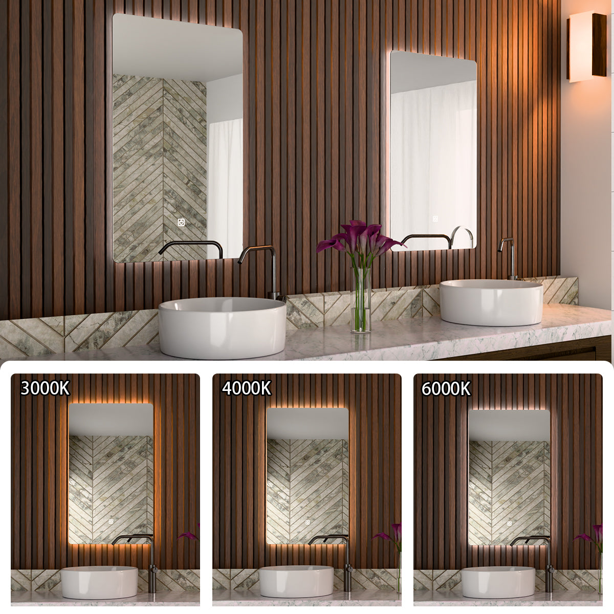 18"× 30" Frameless LED Backlit Mirror Single-Touch Dimmer Switch & Defogger 45° Wall-Mounted