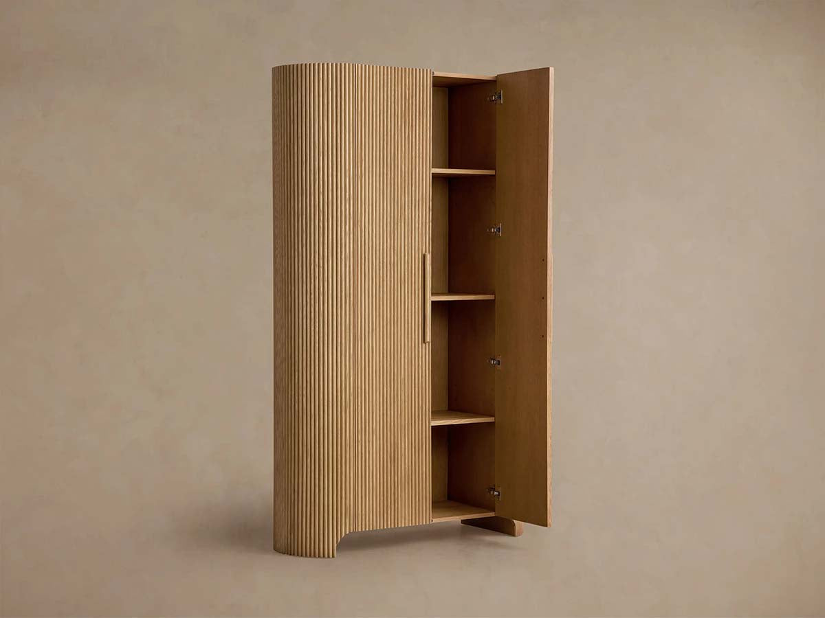 Astor Reeded Oak Tall Cabinet Living Room Bedroom Wood Storage Cabinet