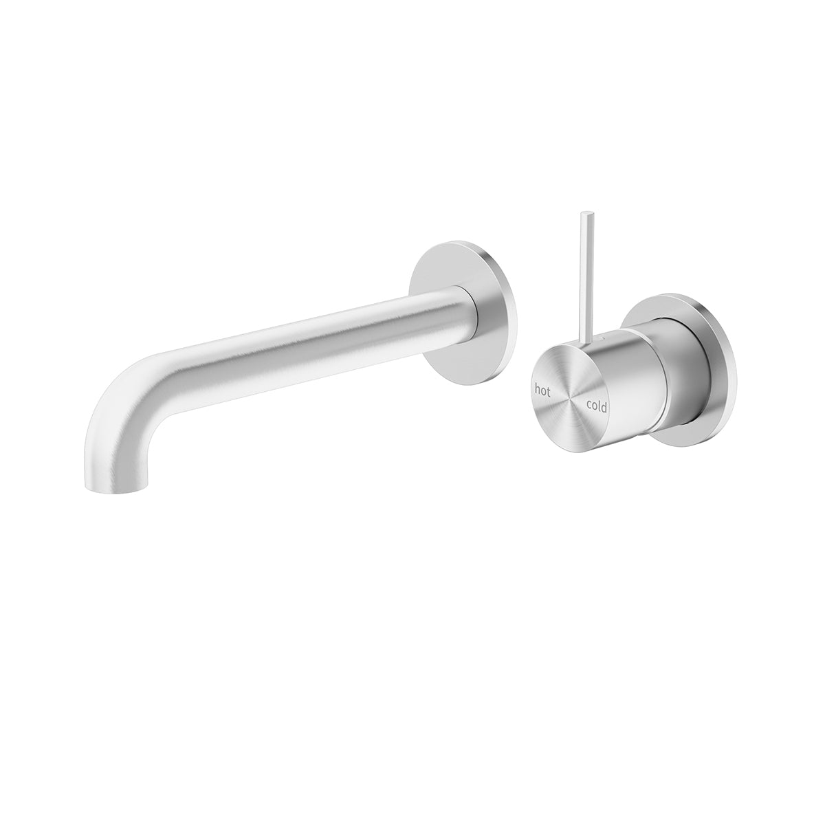 Mecca Wall Basin Mixer Separate Back Plate Handle Up 185mm Spout Brushed Nickel