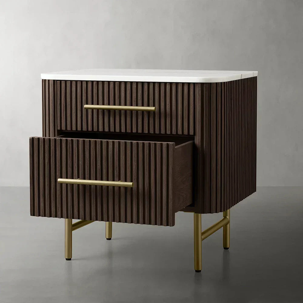 Finnley Closed Nightstand Marble Double Drawers Chest Bedside Table