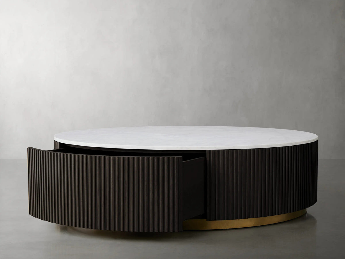 Finnley Round Storage Coffee Table Living Room Stone Center Tea Table