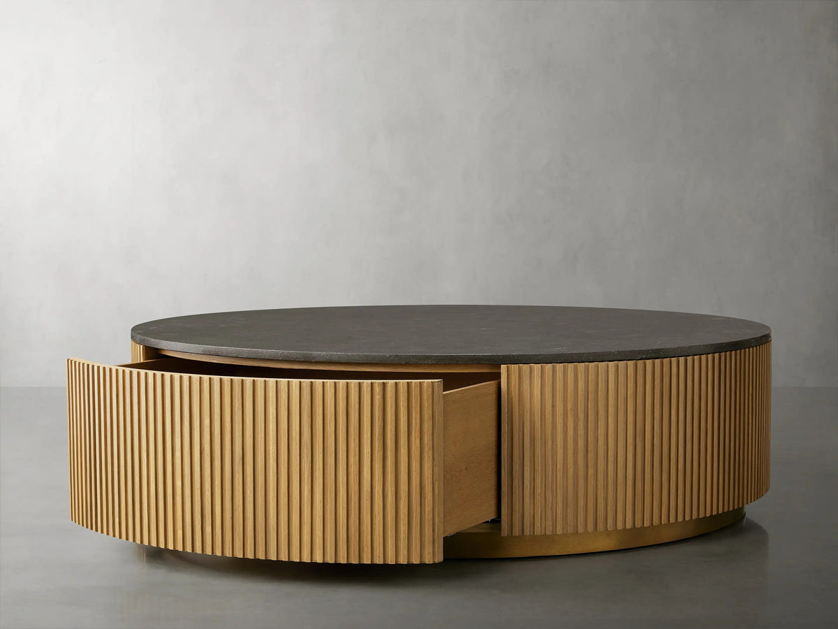 Finnley Round Storage Coffee Table Living Room Stone Center Tea Table