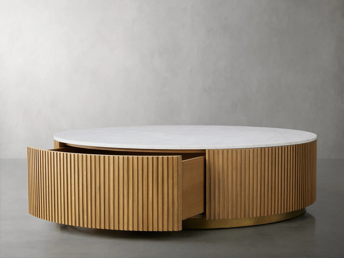Finnley Round Storage Coffee Table Living Room Stone Center Tea Table