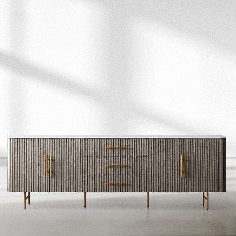 Finnley Marble Top Sideboard Wood Bluestone Top Buffet Cabinet with Drawers