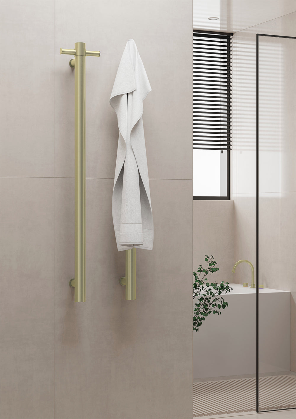 Heated Vertical Towel Rail Brushed Gold