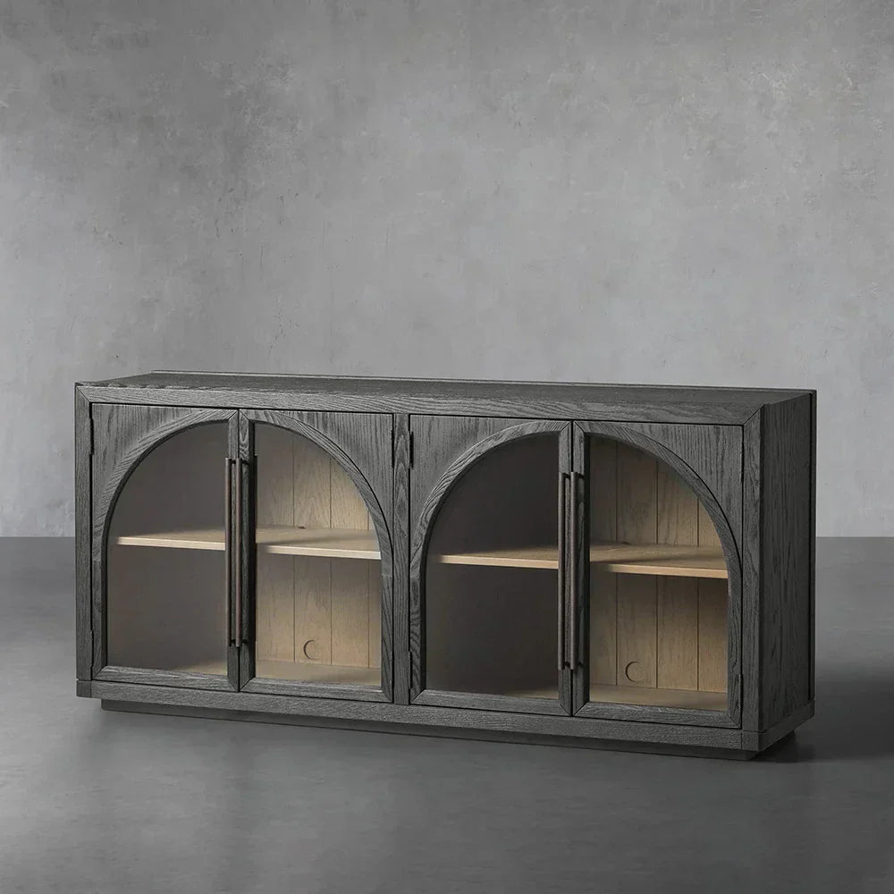 Hattie Solid Oak Sideboard Vintage Arched Buffet Storage Cabinet