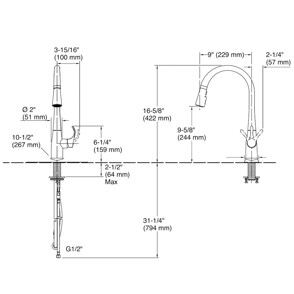 Simplice Pull Down Kitchen Mixer Polished Chrome 596T-4E-CP