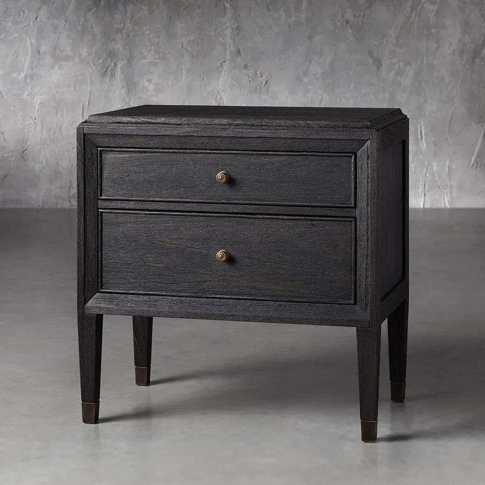 Lenox Wood Nightstand French Antique Bedside table With Two Drawers Chest