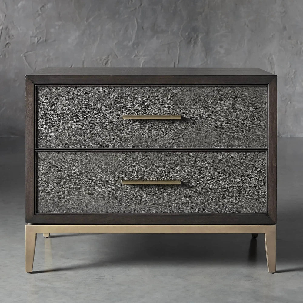 Malone Wood Nightstand Bedside Drawers Chest Table with Leather Insets