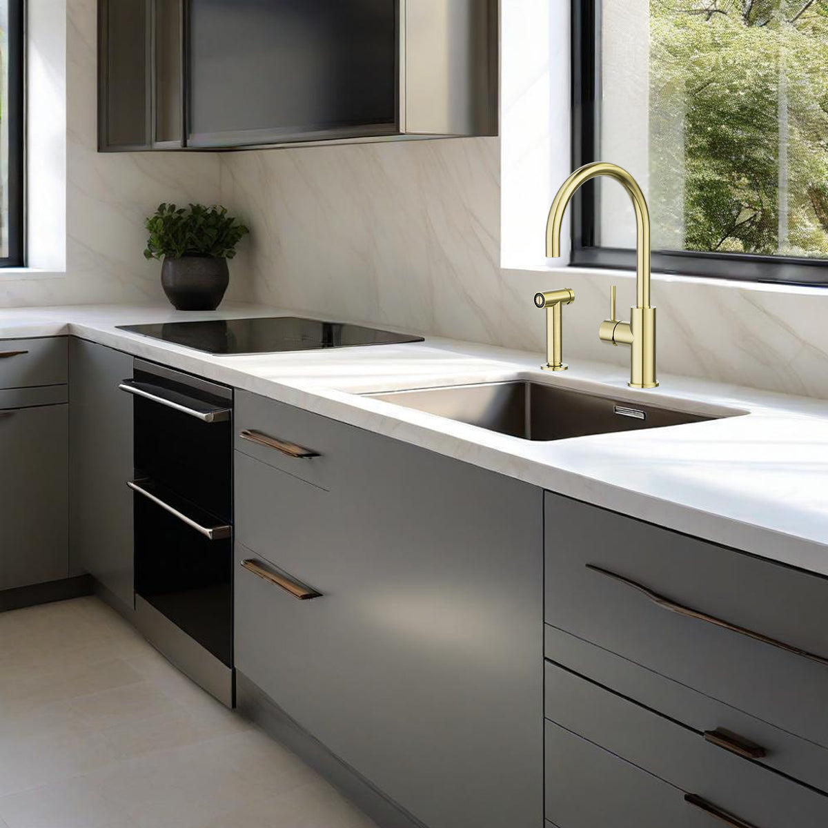 Zen Ss316l Kitchen Mixer With Hand Spray Brushed Gold