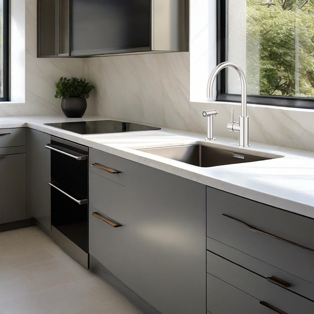 Zen Ss316l Kitchen Mixer With Hand Spray Brushed Nickel