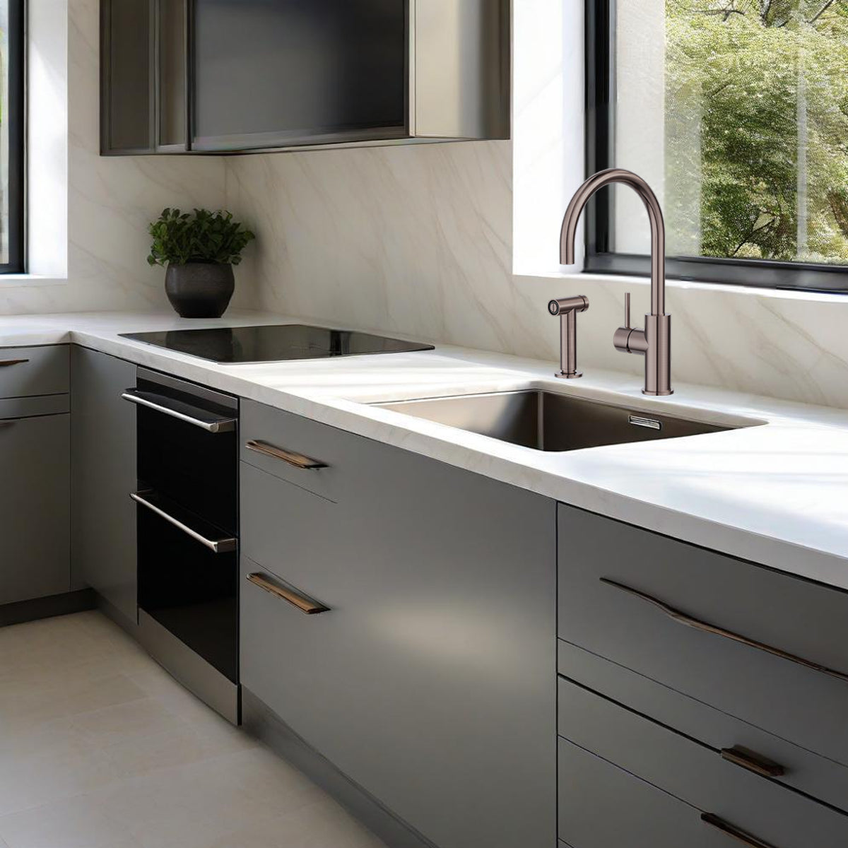 Zen Ss316l Kitchen Mixer With Hand Spray Brushed Bronze