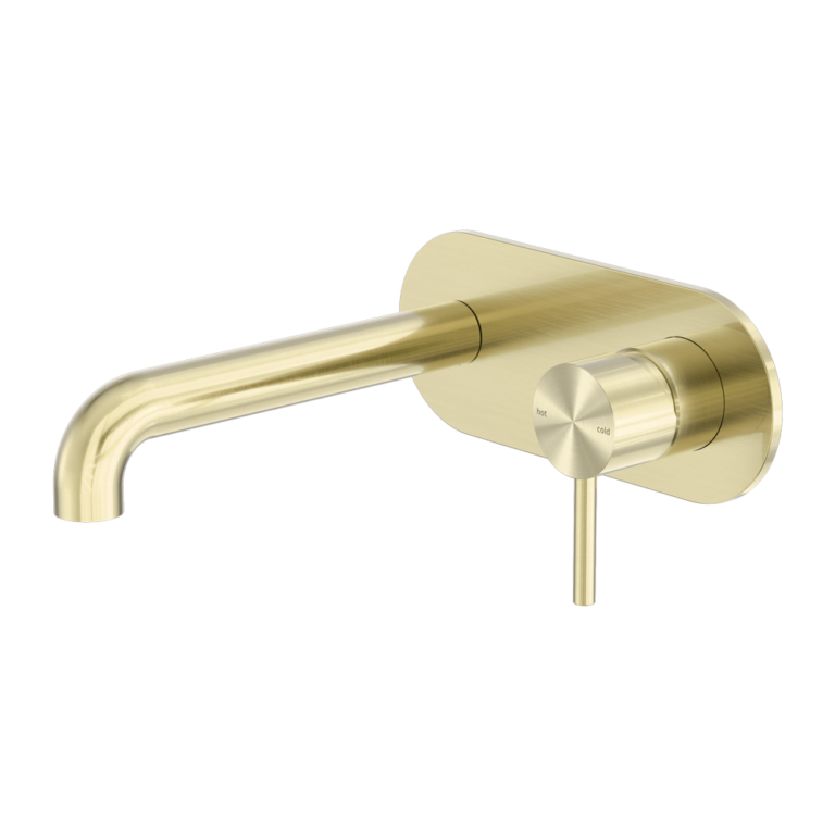 Zen Ss316l Wall Basin/Bath Mixer 185mm Spout Brushed Gold