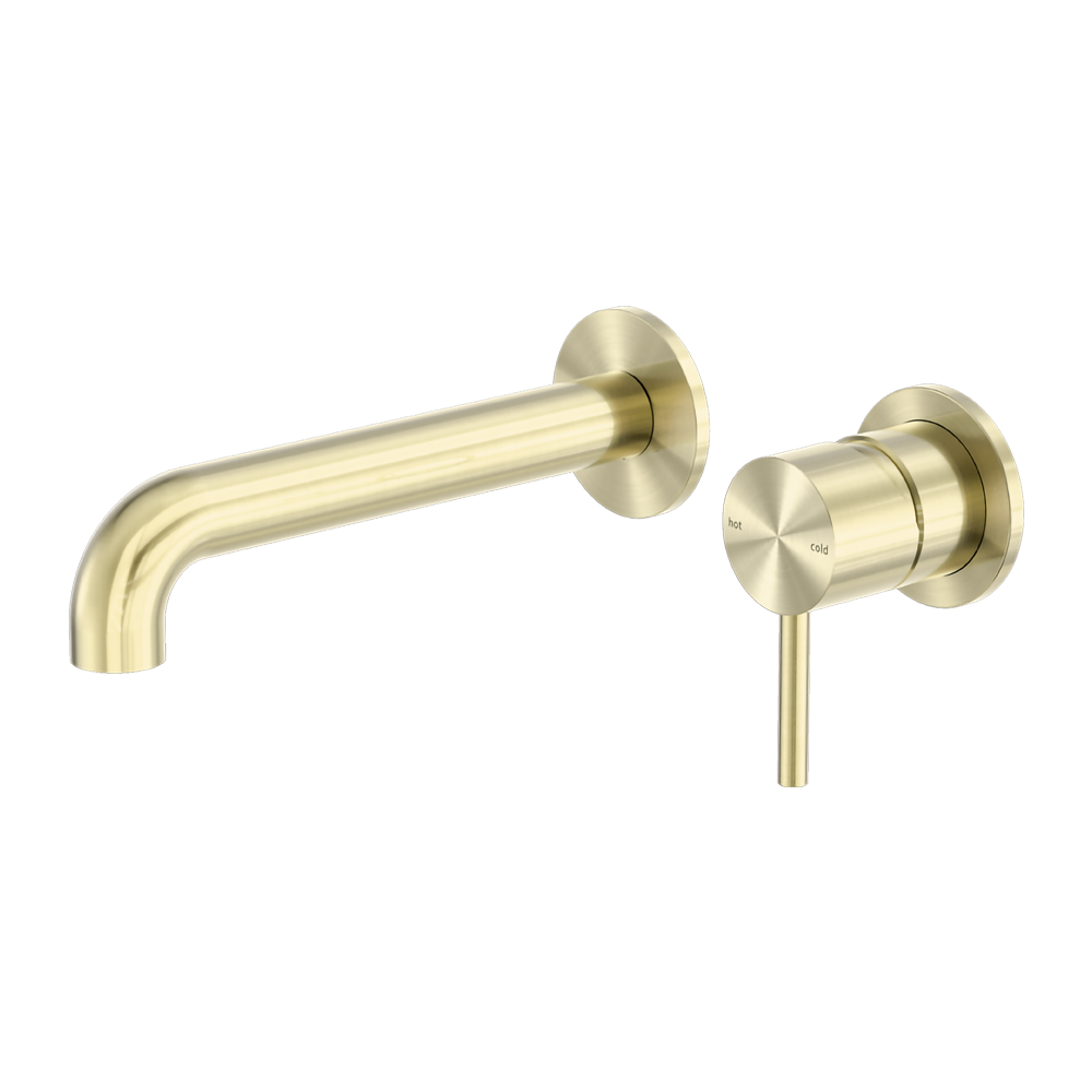 Zen Ss316l Wall Basin/Bath Mixer Separate Back Plate 230mm Spout Brushed Gold