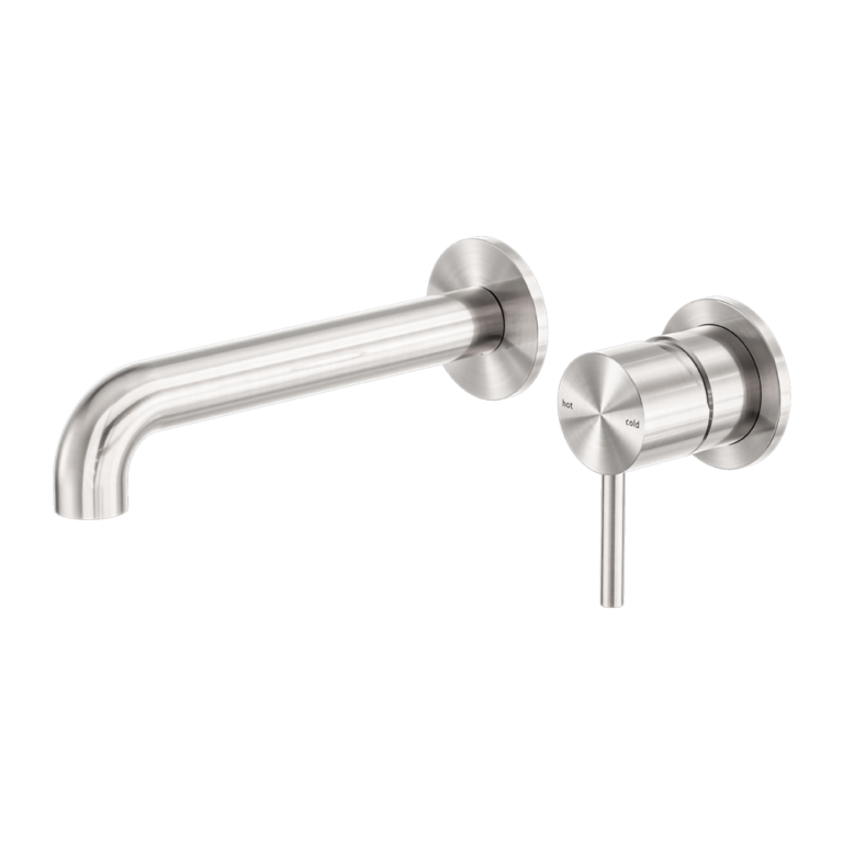 Zen Ss316l Wall Basin/Bath Mixer Separate Back Plate 185mm Spout Brushed Nickel