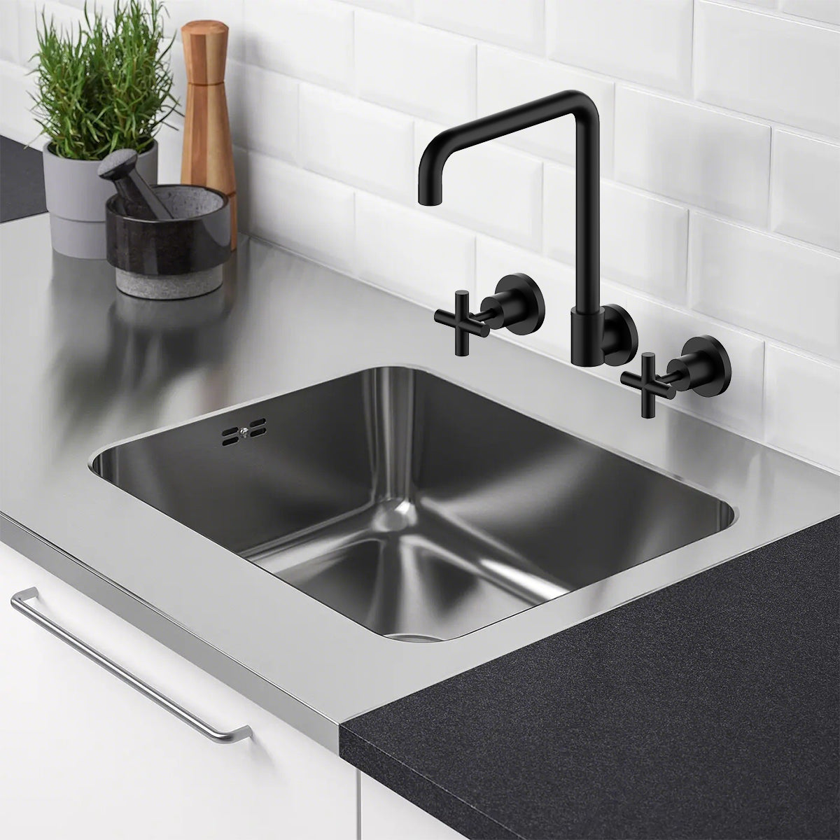 X Plus Wall Kitchen Set Swivel Spout Matte Black