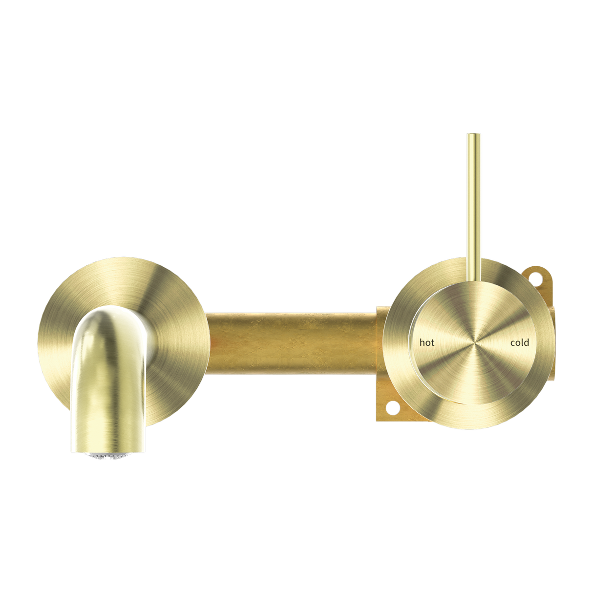Mecca Wall Basin Mixer Separate Back Plate Handle Up 185mm Spout Brushed Gold