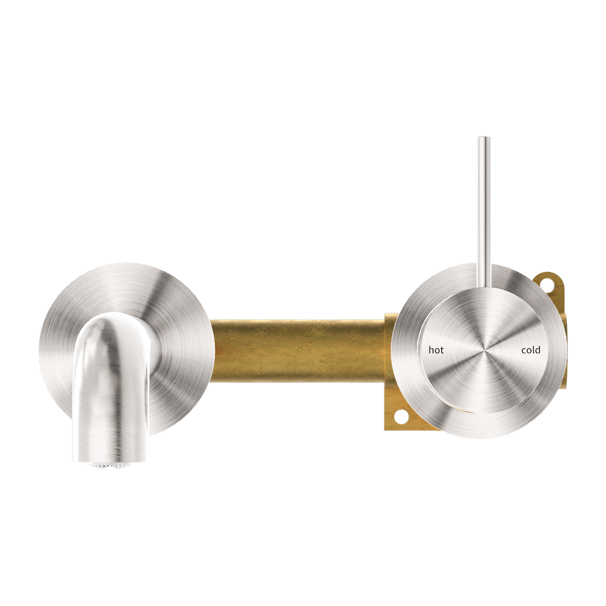 Mecca Wall Basin Mixer Separate Back Plate Handle Up 185mm Spout Brushed Nickel