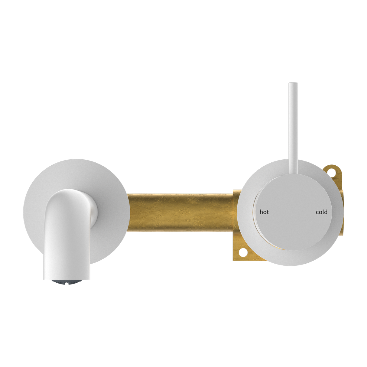 Mecca Wall Basin Mixer Separate Back Plate Handle Up 185mm Spout Matte White