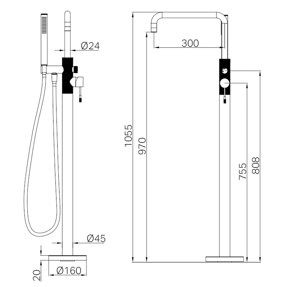 Opal Freestanding Bath Mixer With Hand Shower Brushed Gold