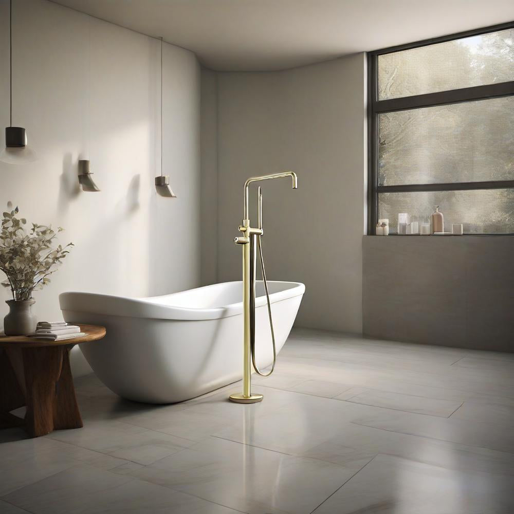 Opal Freestanding Bath Mixer With Hand Shower Brushed Gold