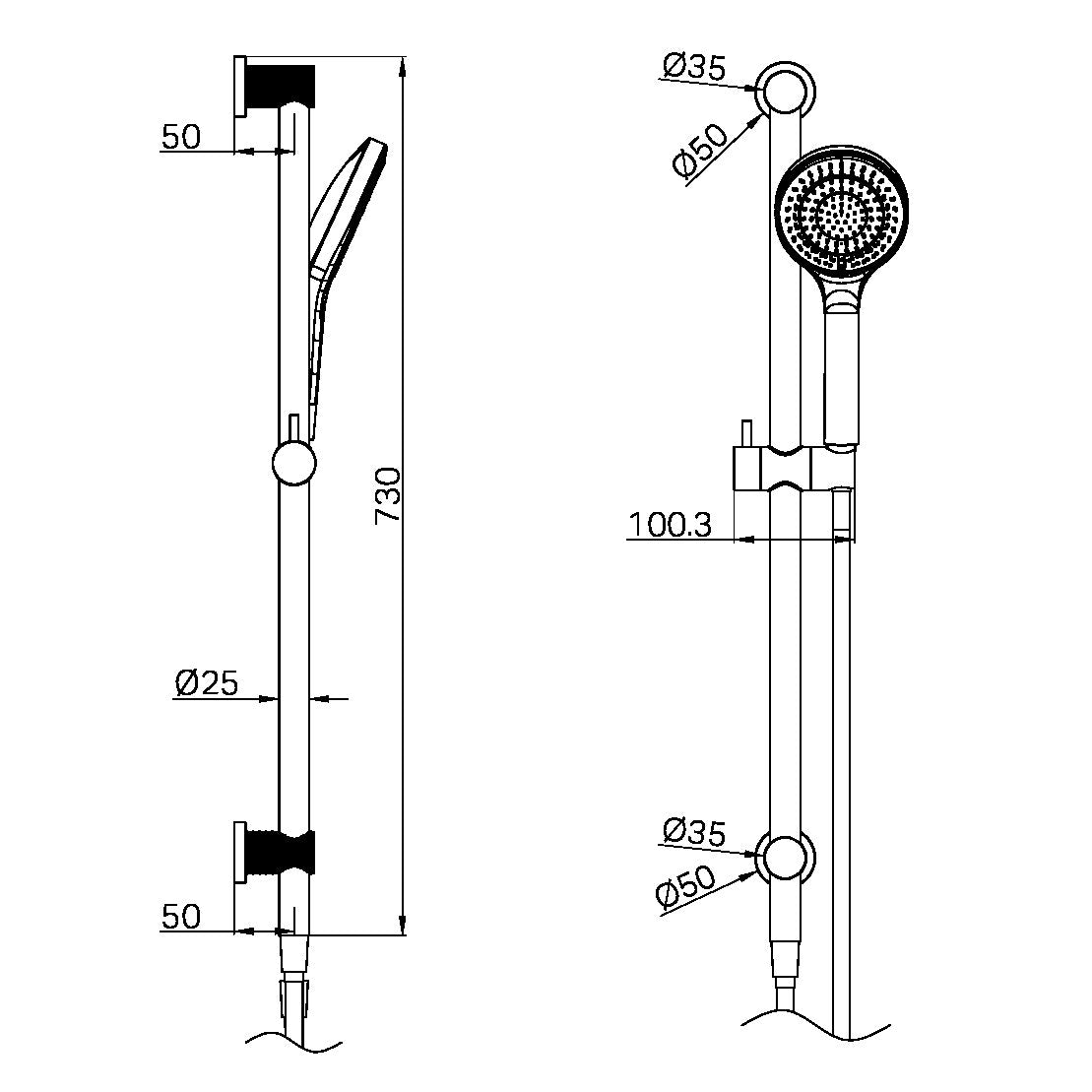 Opal Shower Rail With Air Shower Brushed Gold