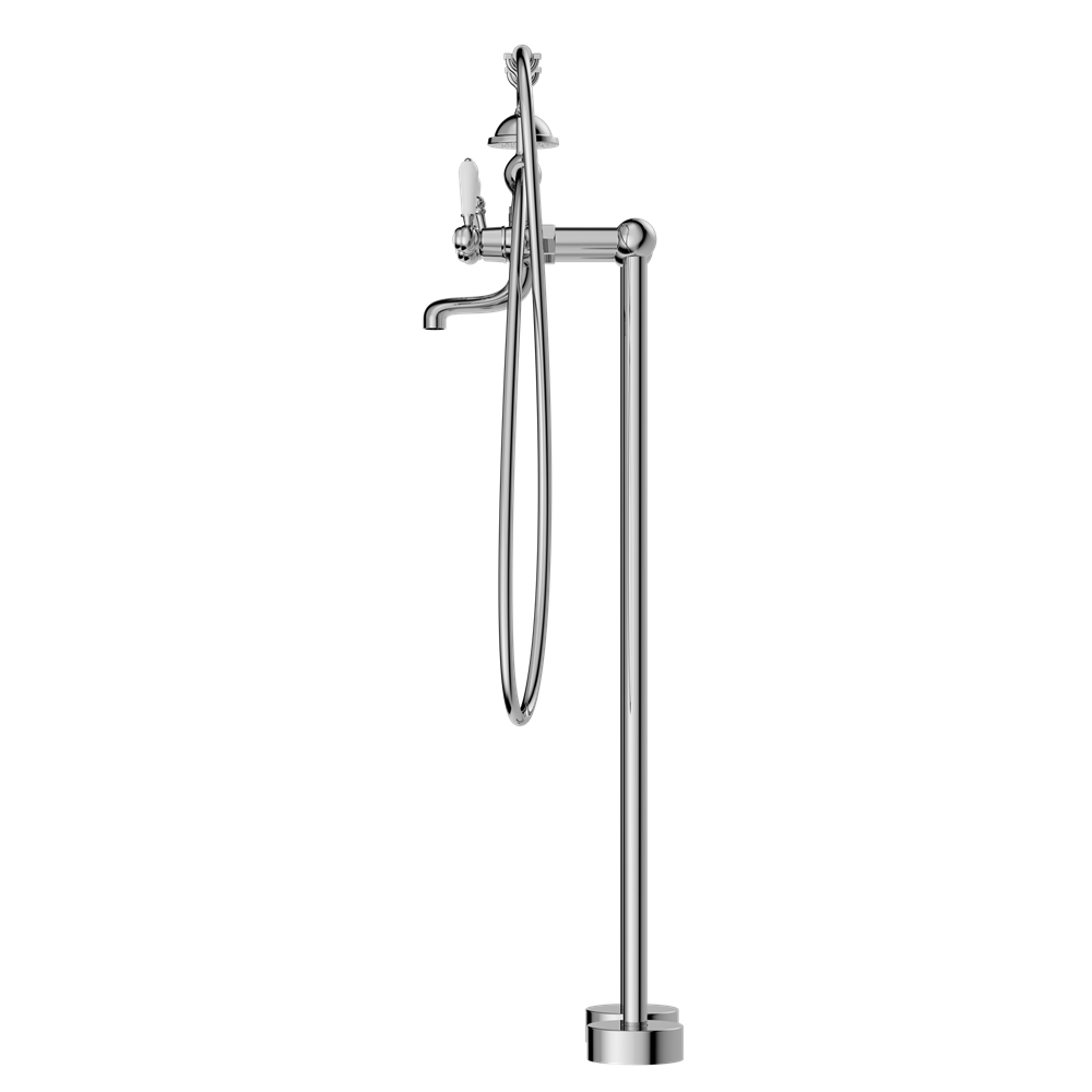 York Freestanding Bath Set With White Porcelain Hand Shower Chrome