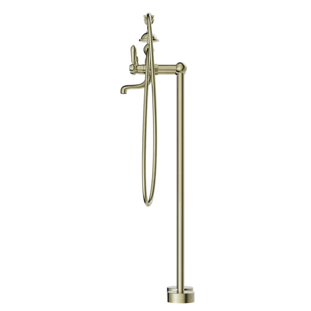 York Freestanding Bath Set With Metal Hand Shower Aged Brass