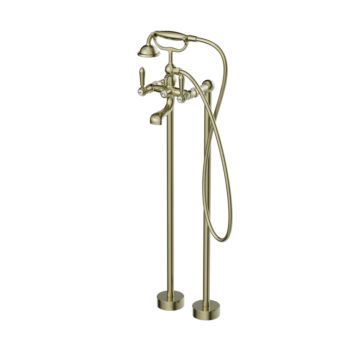 York Freestanding Bath Set With Metal Hand Shower Aged Brass