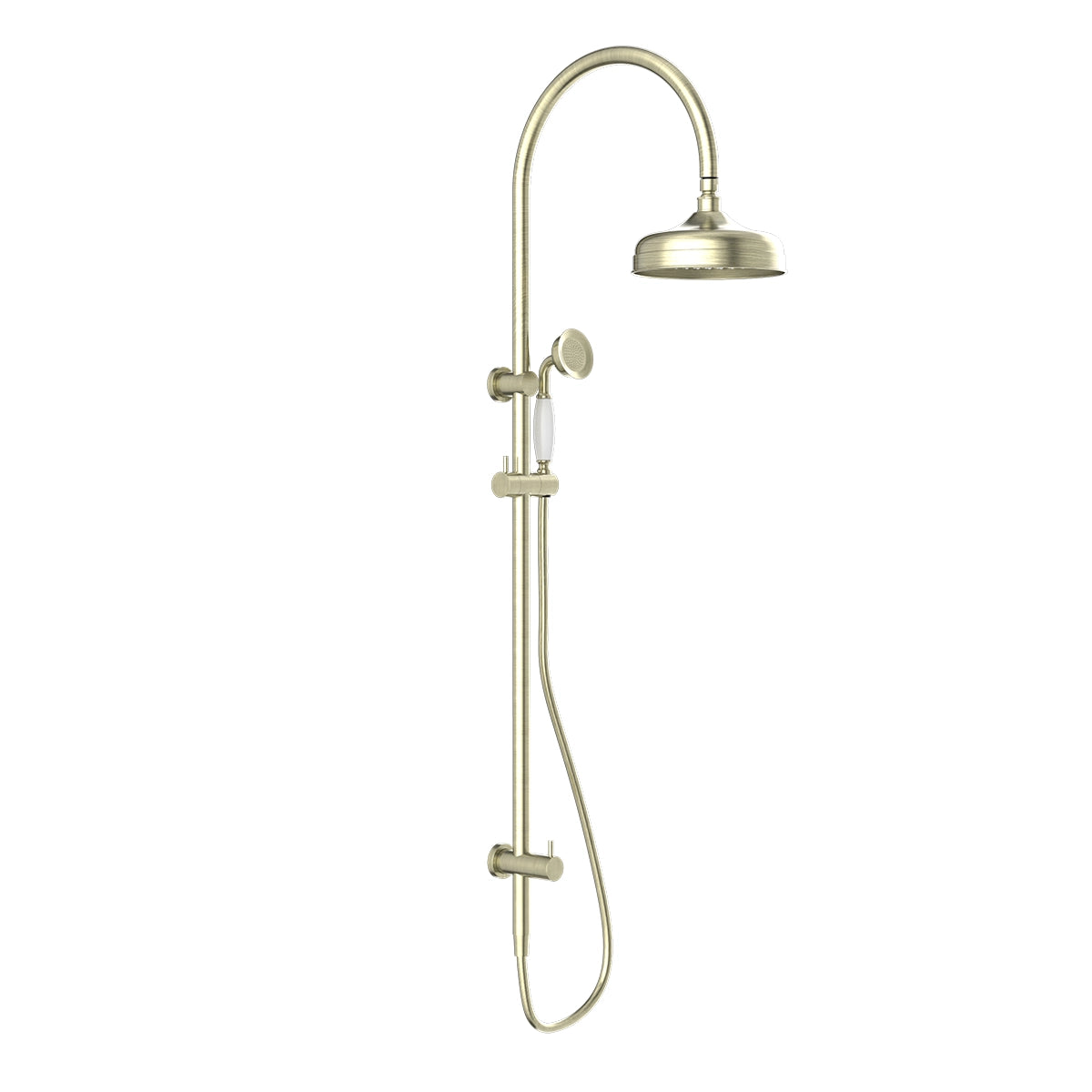 York Twin Shower With White Porcelain Hand Shower Aged Brass