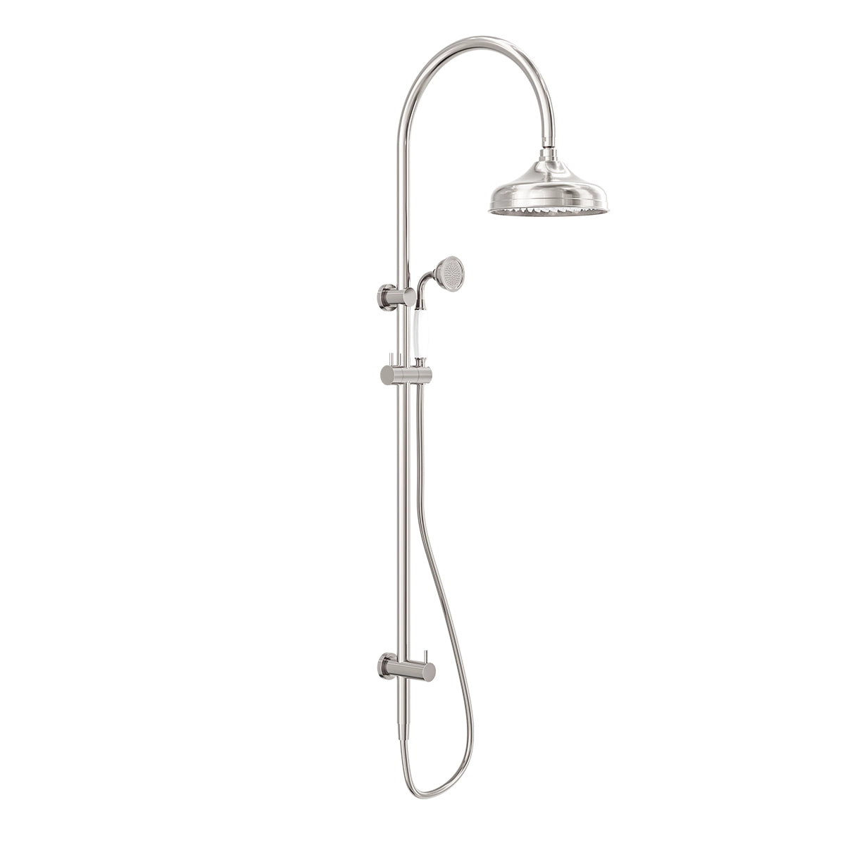 York Twin Shower With White Porcelain Hand Shower Brushed Nickel